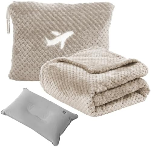 Travel Blanket Airplane Compact with Bag, Travel Essentials 3 in 1 Packable Airplane Blanket, Tra... | Amazon (US)