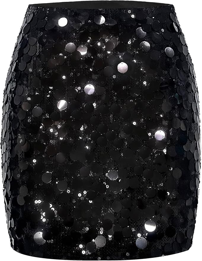 MANER Women's Sequin Skirt Sparkle Stretchy Bodycon Mini Skirts Night Out Party | Amazon (US)