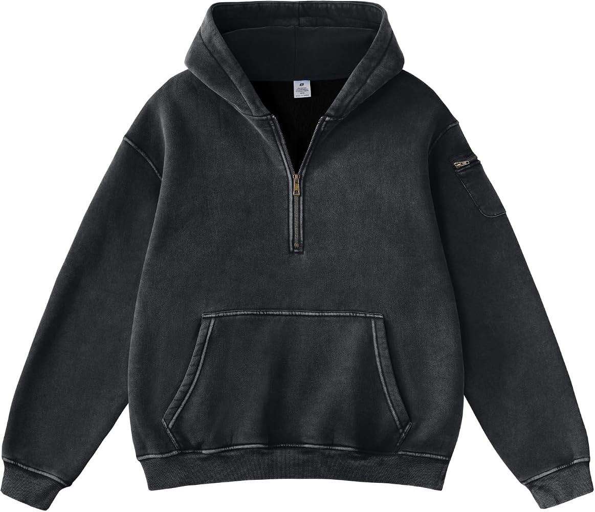 FAIABLE Women's Oversized Washed Quarter Zip Hoodie Loose Fit Pullover Sweatshirt with Pockets | Amazon (US)