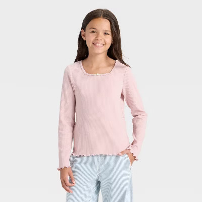 Girls' Long Sleeve Ribbed Knit T-Shirt - Cat & Jack™ | Target