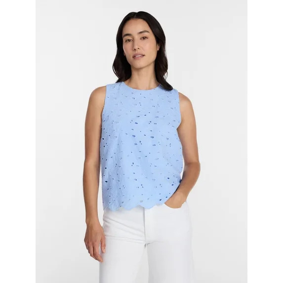 Time and Tru Women’s and Women’s Plus Eyelet Embroidered Top, Sizes XS-4X | Walmart (US)