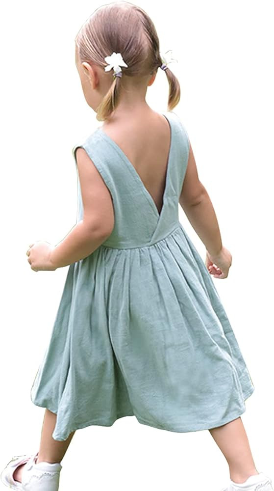 Toddler Baby Girl Dress Summer Cotton Linen Ruffle Halter Sleeveless Kids Casual Beach Party Dres... | Amazon (US)
