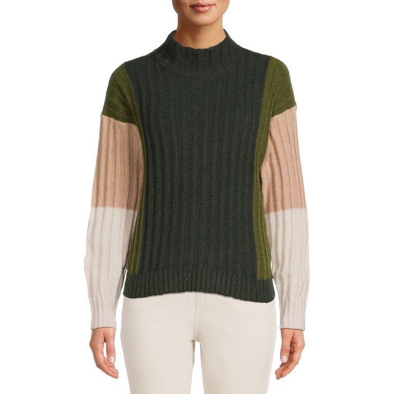 Time and Tru Women's Ribbed Mock Neck Sweater Sweater - Walmart.com | Walmart (US)