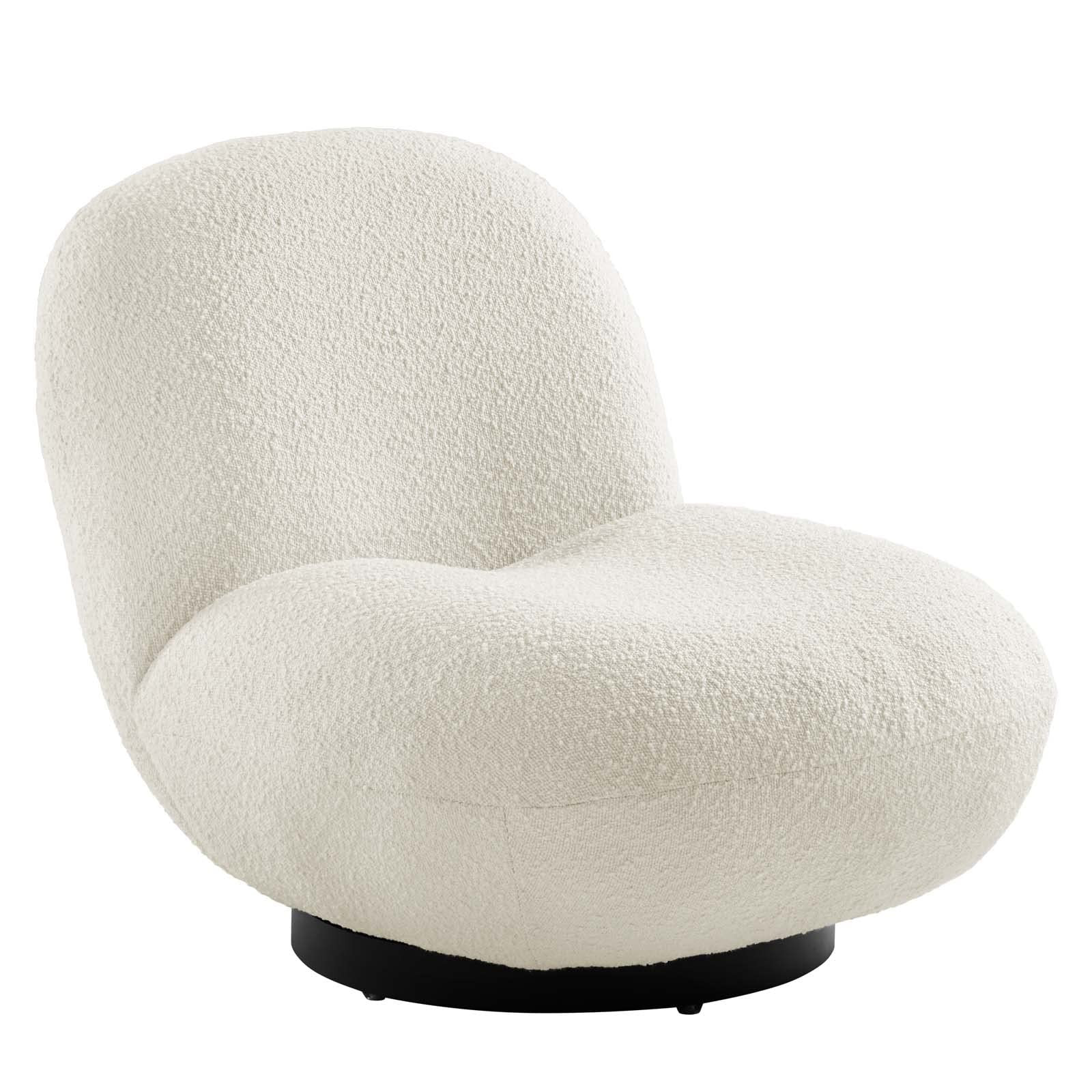 Modway Kindred Boucle Upholstered Fabric Swivel Chair with Matte Black Base in Ivory | Amazon (US)