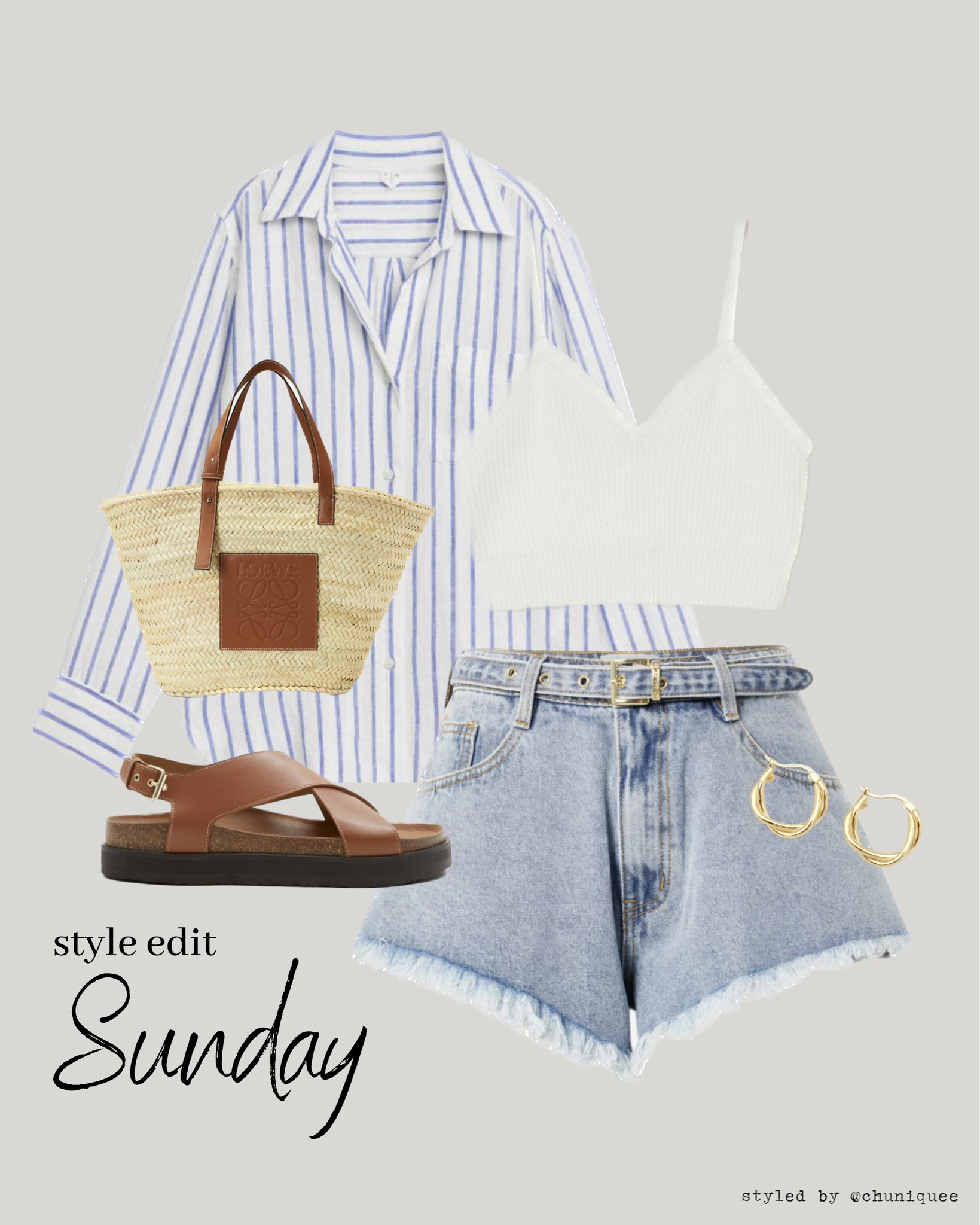 endless summer vibes with this stylish outfit inspo! Featuring a pair of denim shorts, a  white top, and a blue and white striped shirt, this look is perfect for a casual yet chic day. Completing the ensemble with brown sandals, a straw-inspired bag adorned with brown details, and statement earrings for that extra touch of glam! 🤍🤍

#SummerStyle #DenimShortsLove #CasualChic #StrawObsession #StatementEarrings #LTKFashion #OOTD

#LTKSeasonal #LTKFind #LTKstyletip