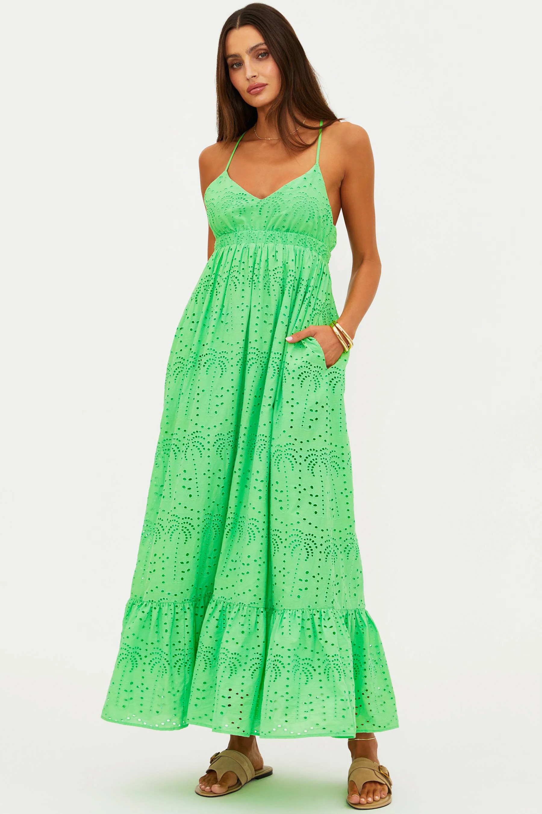 Ruthie Dress Palm Eyelet | Green Palm Eyelet Maxi Dress | Beach Riot | Beach Riot