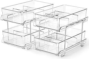 2 SET, 2 Tier Clear Organizer with Dividers, Multi-Purpose Slide-Out Storage Container, Bathroom ... | Amazon (US)