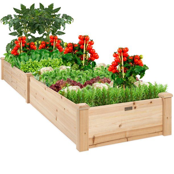 Best Choice Products 8x2ft Outdoor Raised Wooden Garden Bed Planter for Grass, Lawn, Yard - Natur... | Walmart (US)