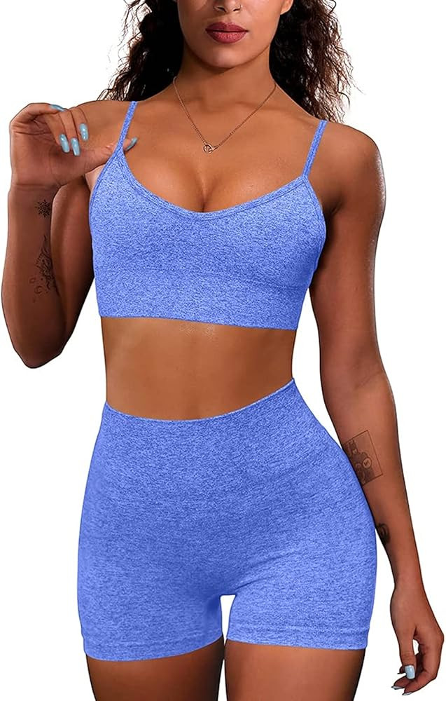 MANON ROSA Yoga Outfits for Women Seamless Suits 2 Piece Set Short Legging Sports Bra Workout Clo... | Amazon (US)