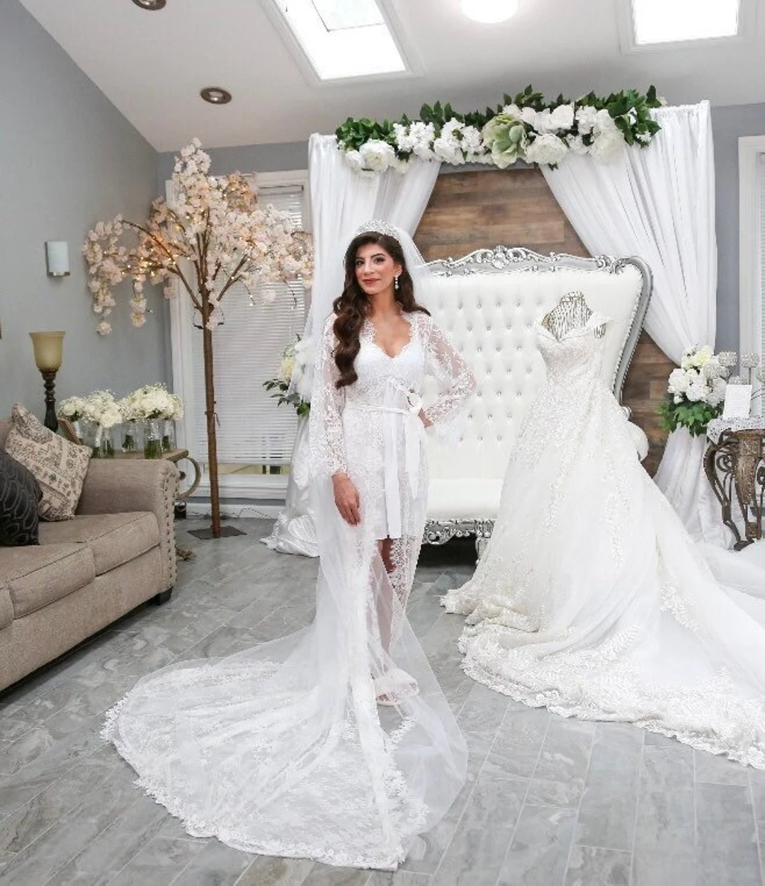 Lace Wedding Robe-bridal Robe-long Lace Robe With Train-bride Robe-bridesmaid Robe-boudoir Robe-r... | Etsy (US)