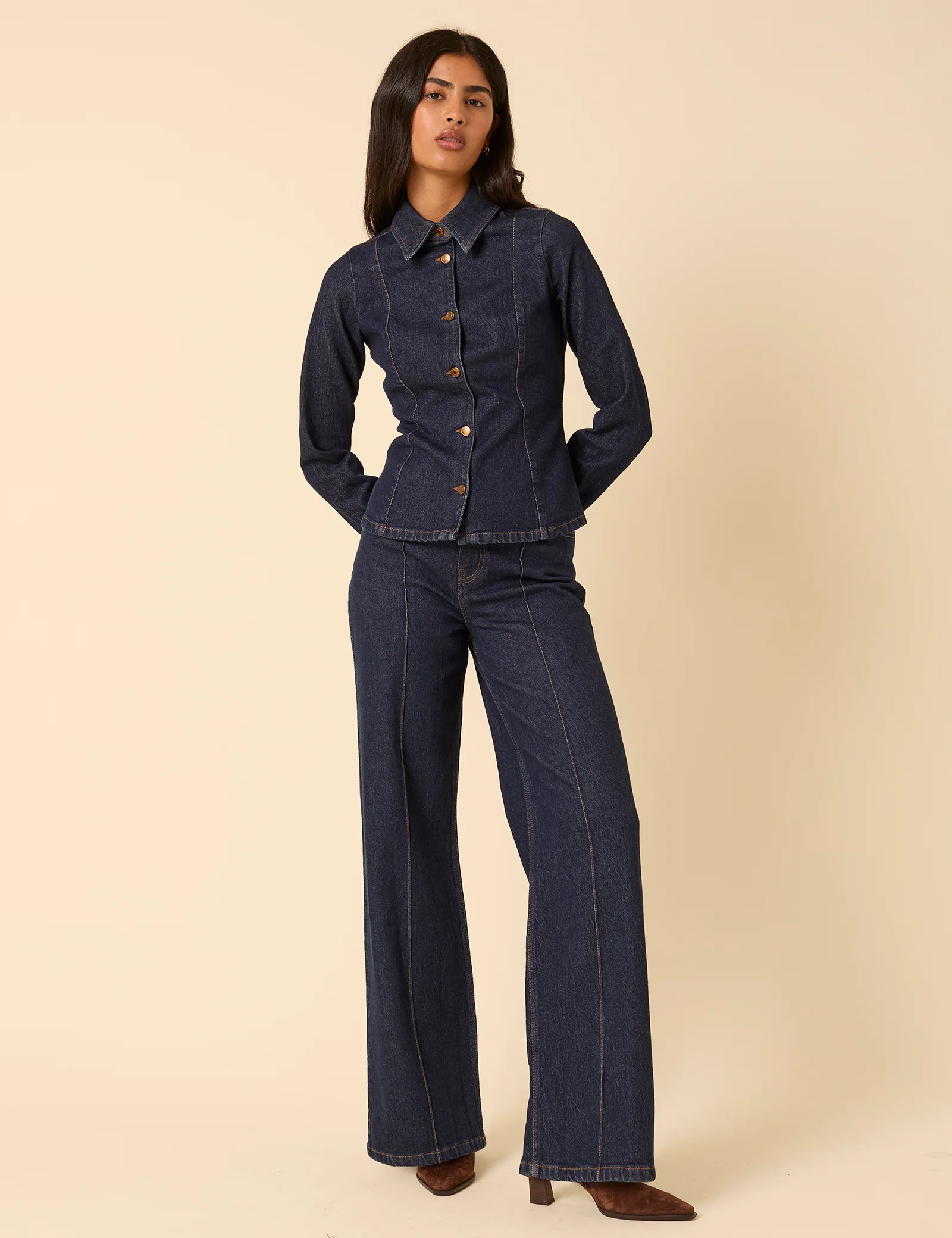 Dark Blue High Rise Stretch Wide Leg Jeans | Nobody's Child