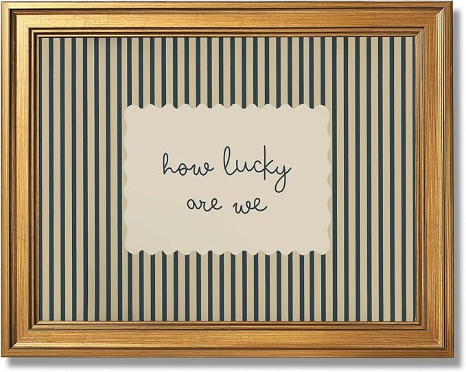 Framed How Lucky Are We Canvas Wall Art Green Striped Preppy Poster Old Money Decor Minimalist Ty... | Amazon (US)