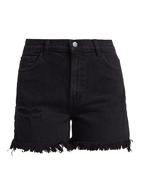 Jules High-Rise Frayed Hem Denim Shorts | Saks Fifth Avenue