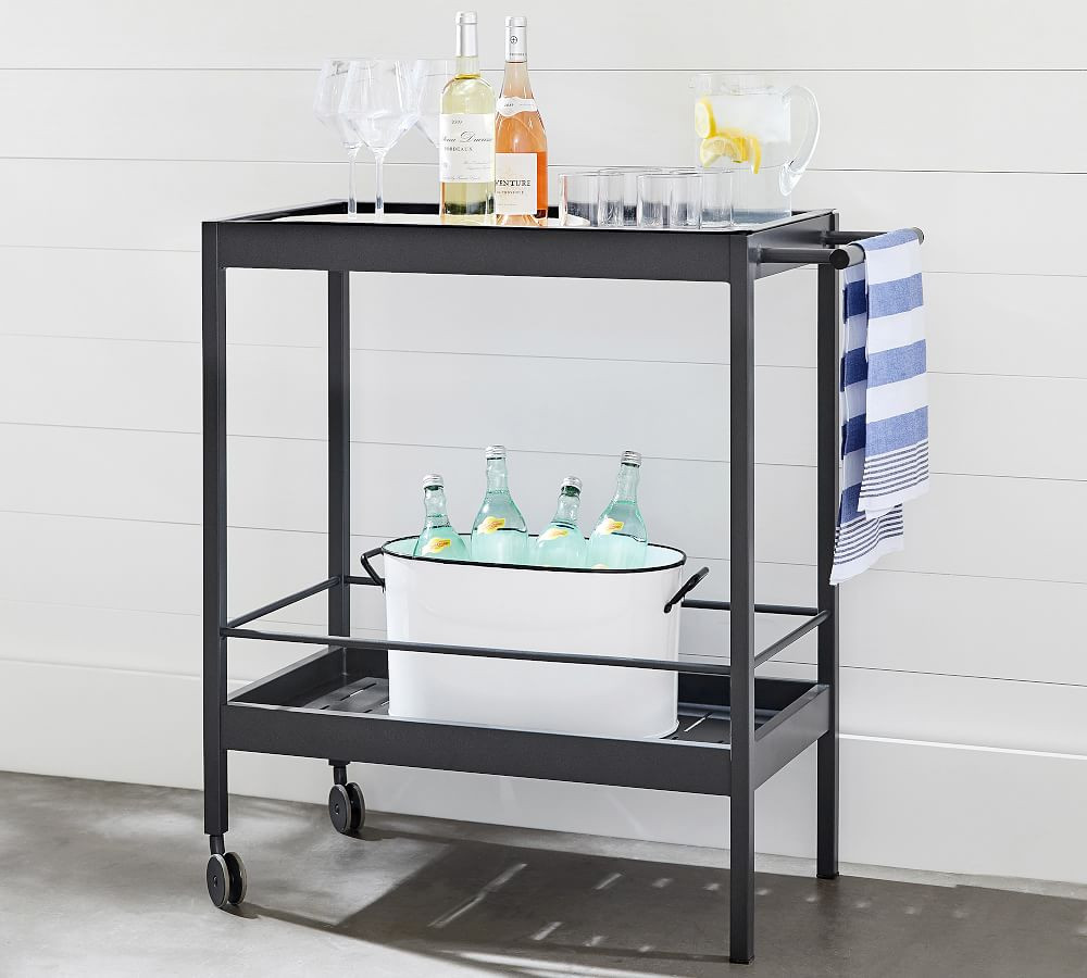 Indio 34" Metal Patio Bar Cart, Slate | Pottery Barn (US)