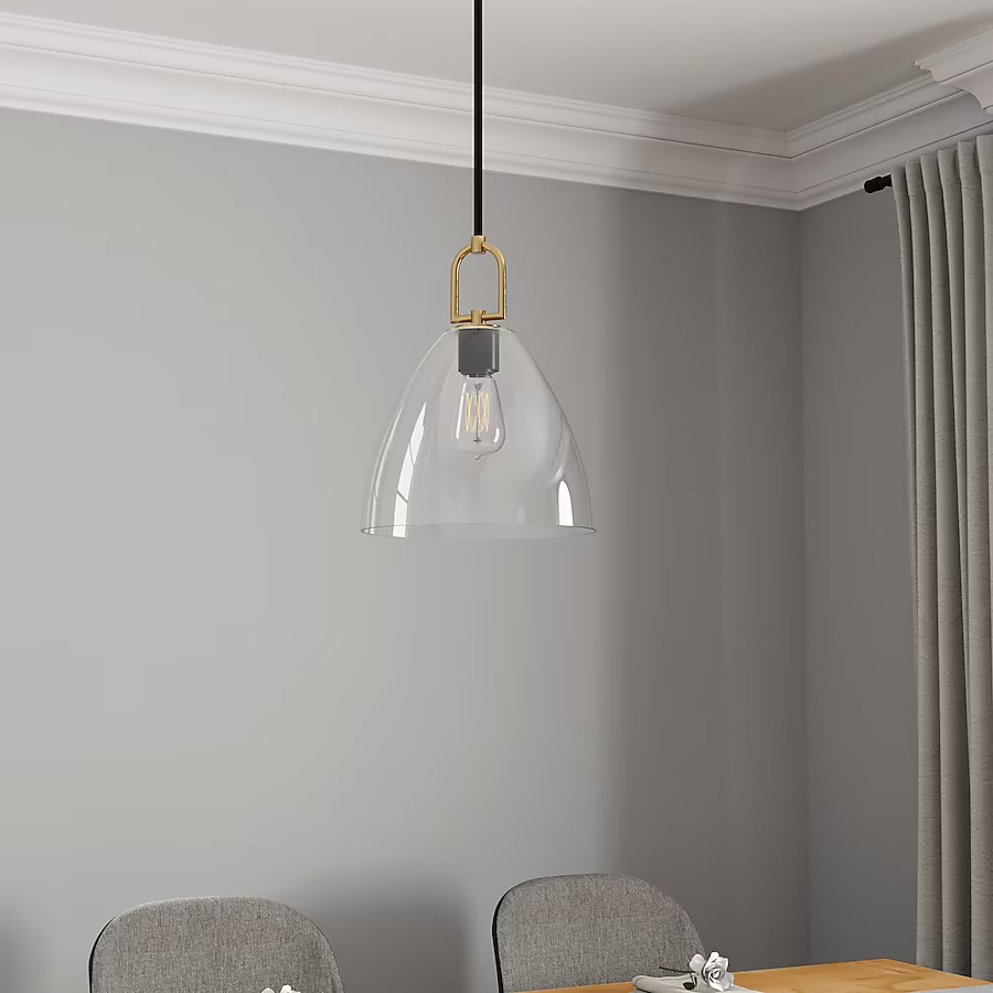 allen + roth Beckett 1 -Light Matte Black Transitional Clear glass Cone Small Indoor/Outdoor Hang... | Lowe's