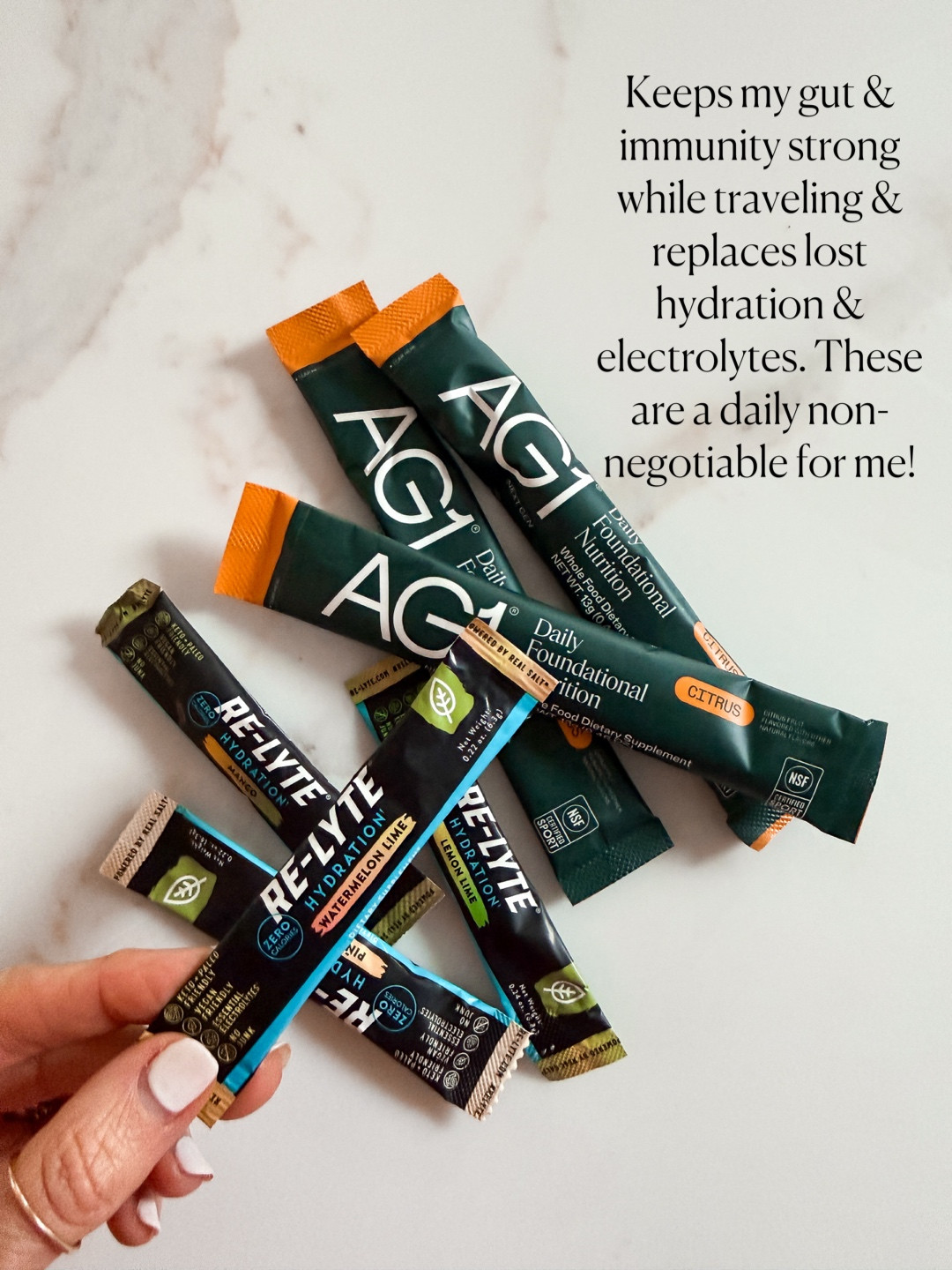Sugarplum | Travel Essentials 

Start my vacation mornings off on the right foot with the AG1 + Re-lyte combo! Love these two and they kick-start my day with all the right nutrients.  

 #LTKSeasonal #LTKOver40 #LTKTravel