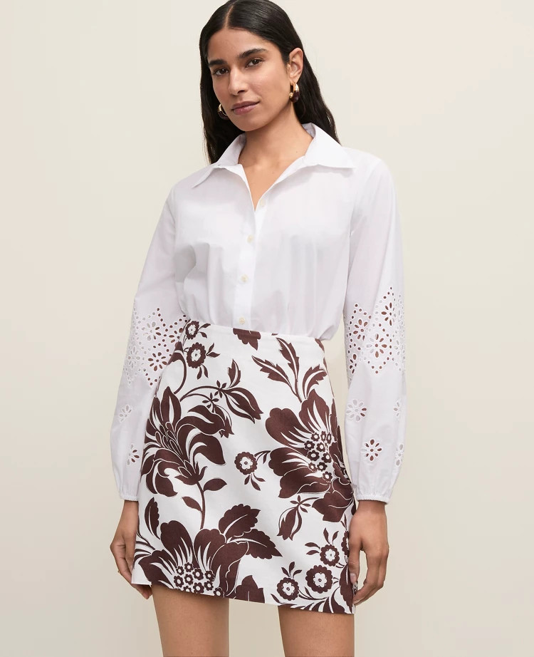 Floral Linen Blend A-Line Skirt | Ann Taylor
