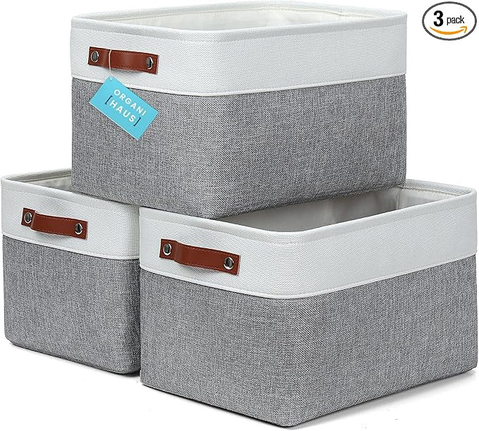 OrganiHaus Large Fabric Storage Baskets for Shelves 3 Pack, 15x11in Closet Storage Bins for Shelv... | Amazon (US)