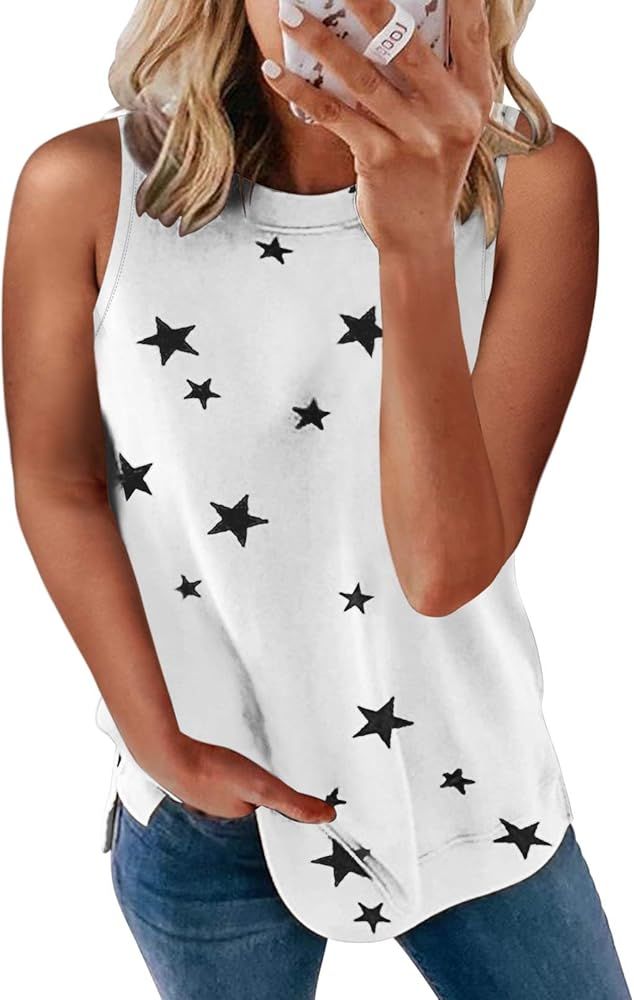 SHEWIN Womens Summer Crewneck Tank Top Casual Loose Sleeveless Tops Shirts | Amazon (US)