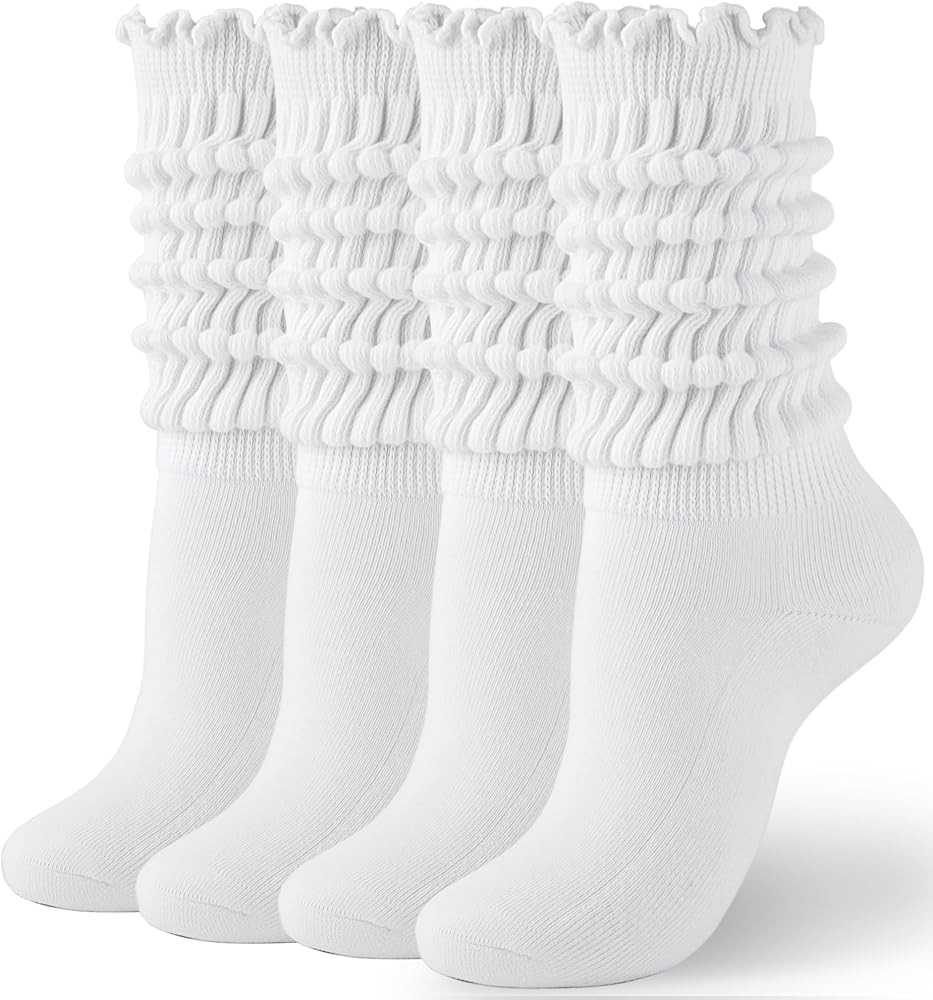HONGTEYA Ruffle Socks for Women Cotton Slouchy Knee High Socks for Boot | Amazon (US)