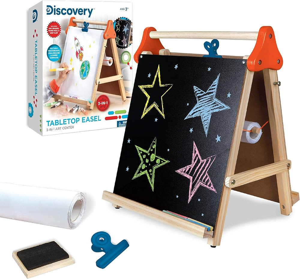 Discovery Kids 3-in-1 Tabletop Dry Erase Chalkboard Painting Art Easel, Includes Paper Roll and O... | Amazon (US)