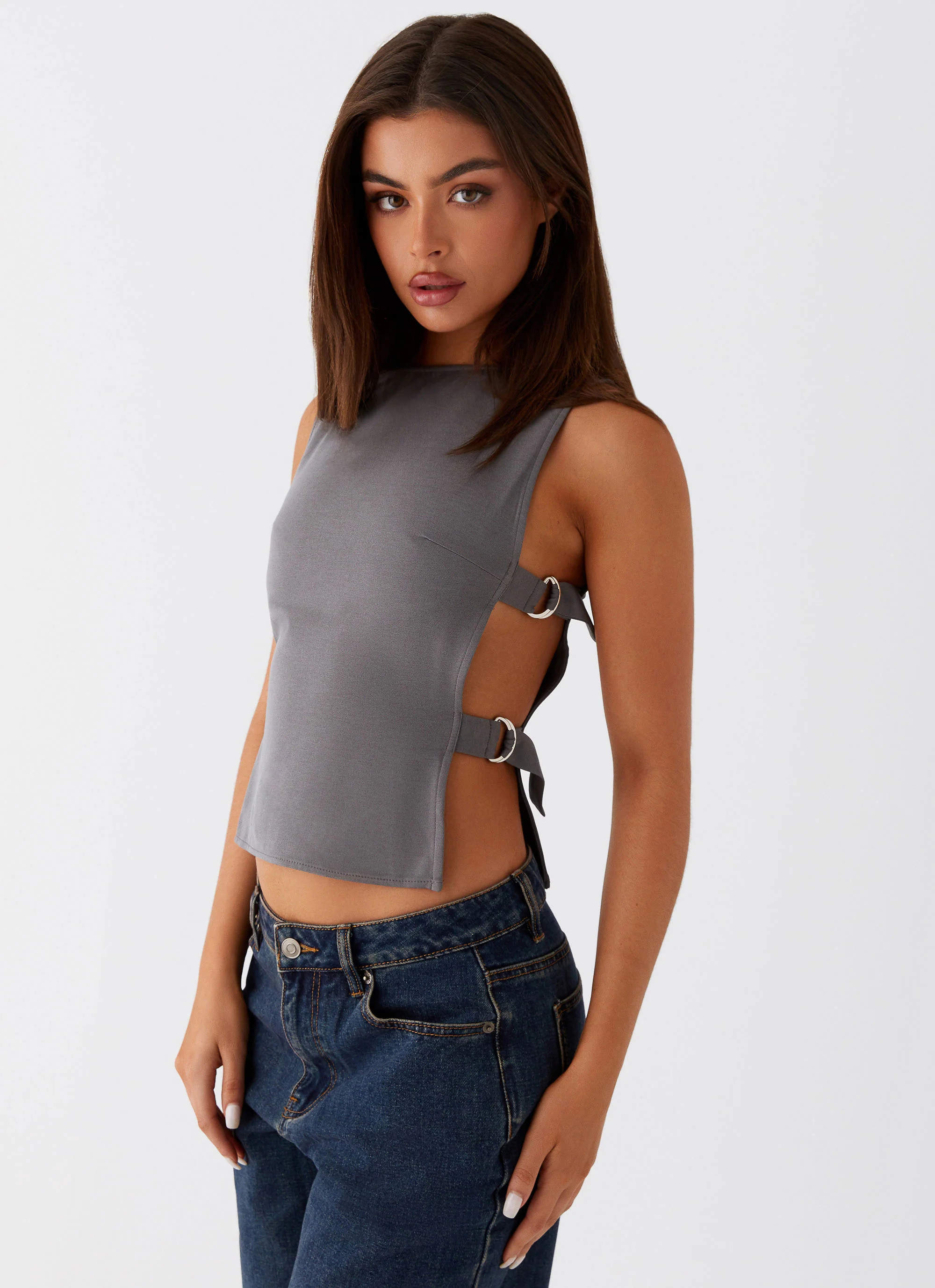Cherish-You-Buckle-Top-Charcoal | Peppermayo (Global)