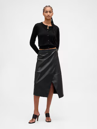 Recycled Vegan Leather Midi Wrap Skirt | Gap (US)