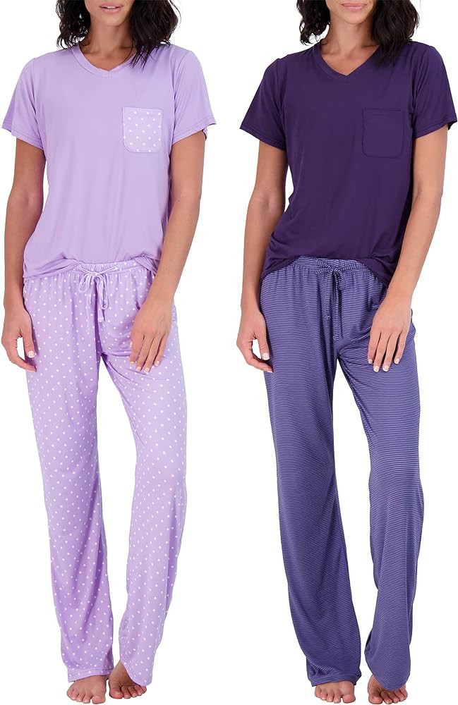 Real Essentials 2 Pack: Women’s Pajama Set Super-Soft Short & Long Sleeve Top With Pants (Avail... | Amazon (US)