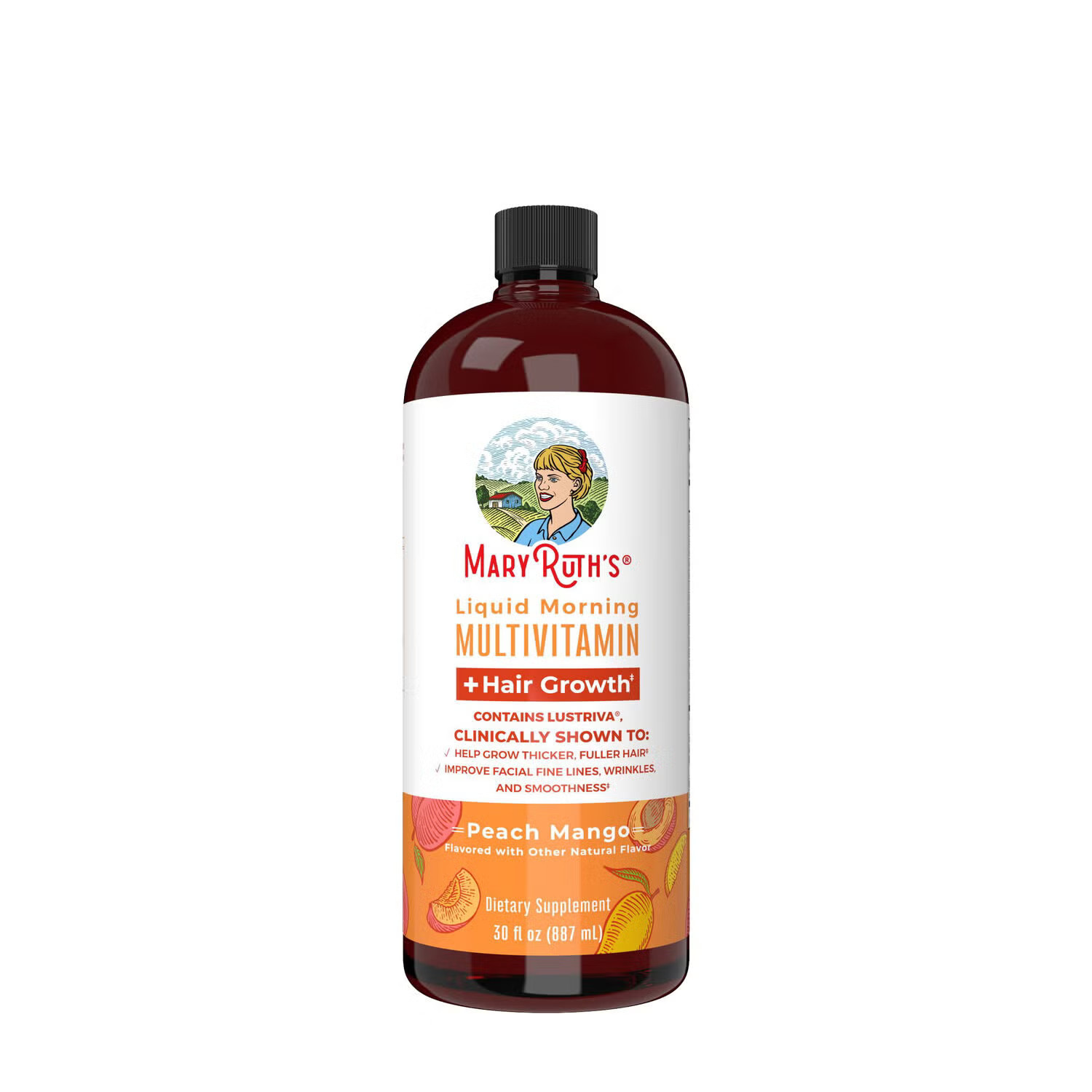 Mary Ruth's Liquid Morning Multivitamin + Hair Growth Healthy - Peach Mango Healthy - 30 Fl Oz (30 Servings) | GNC