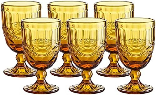 WHOLE HOUSEWARES | Colored Glass Goblet Vintage | Pressed Pattern Wine Glass Goblet with Stem for... | Amazon (US)
