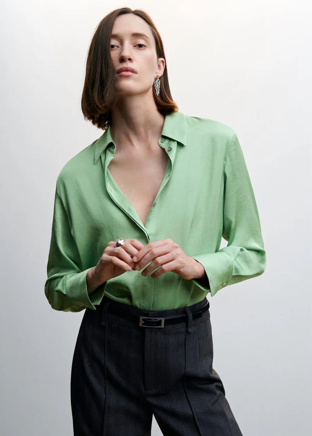 Satin finish flowy shirt -  Women | Mango USA | MANGO (US)