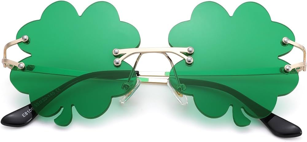 St. Patrick’s Day Green Sunglasses Irish Shamrock Four Leaf Clover Green Lens Shades Costume Pa... | Amazon (US)