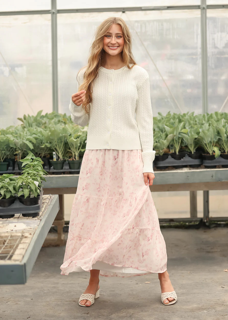 Lynn Pink Floral Tiered Maxi Skirt | Inherit Clothing Co.