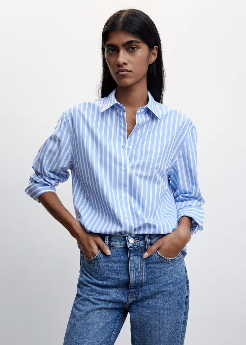 Oversize striped shirt -  Women | Mango United Kingdom | MANGO (UK)