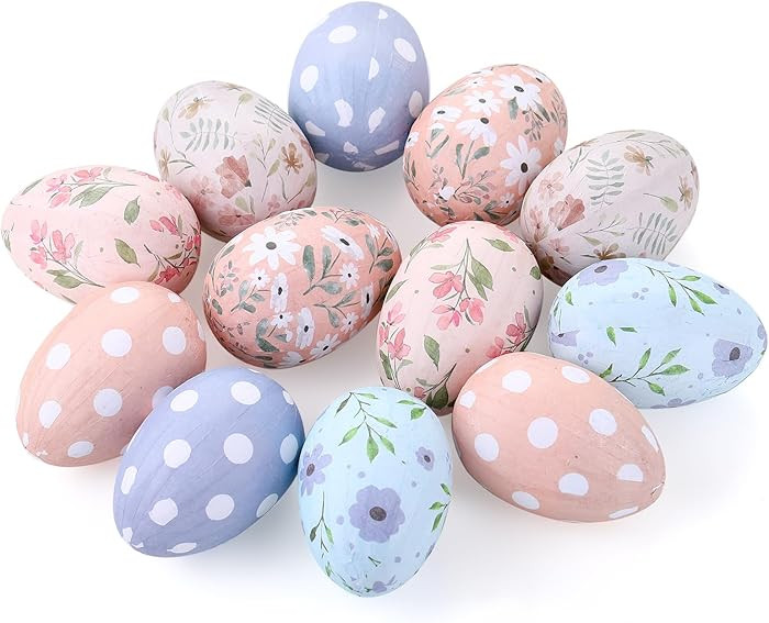 Skylety 12 Pcs Foam Easter Eggs 2.8 Inch Polk Dot Floral Foam Handmade Egg Ball Paper Mache Ornam... | Amazon (US)