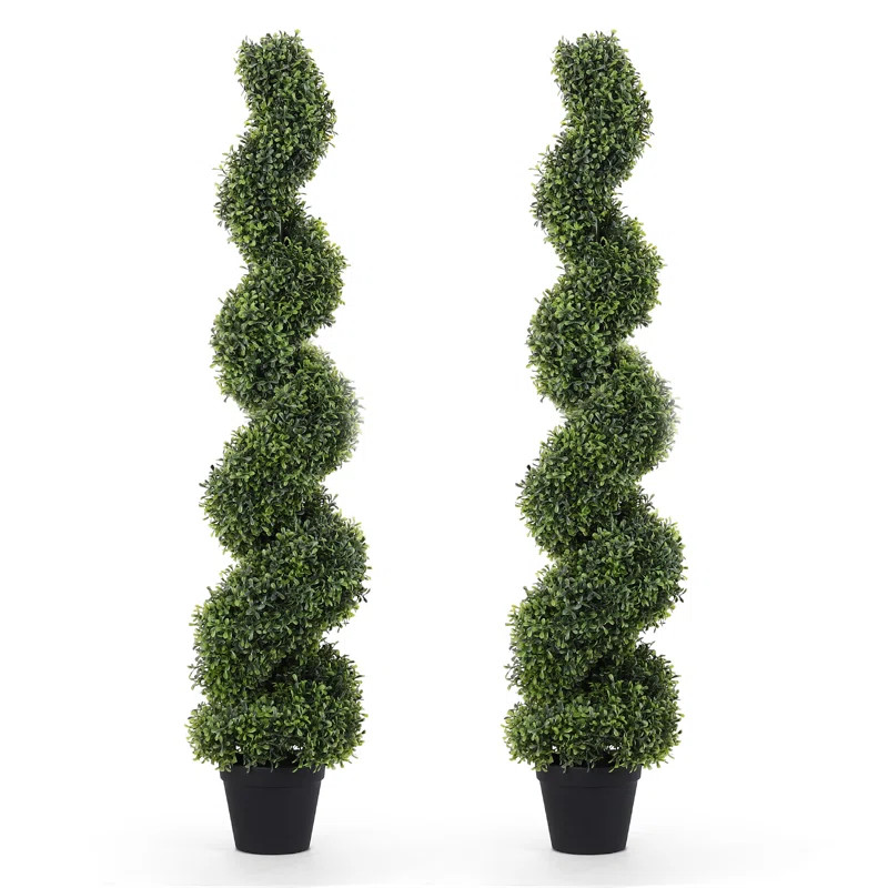 Artificial Potted Spiral Green Boxwood Topiary (Set of 2) | Wayfair North America