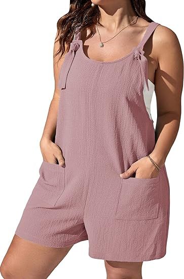 MakeMeChic Women's Summer Adjustable Strap Knot Front Pockets Shorts Overalls Rompers | Amazon (US)