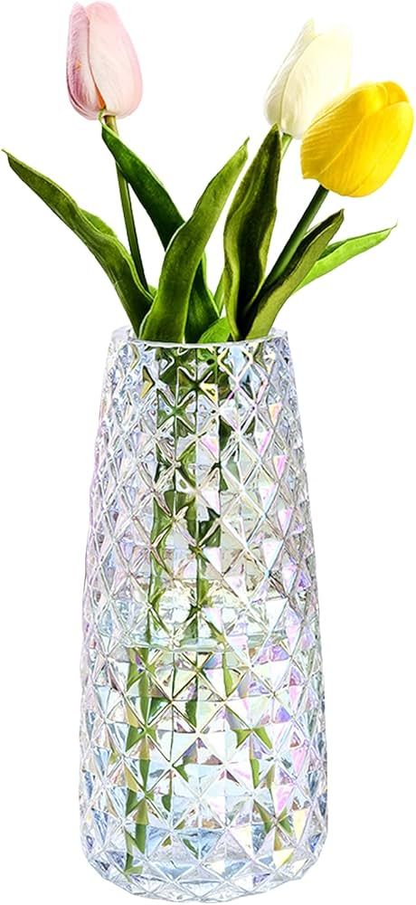 Glass Grid Plating Vase, Clear Flower Vase Decorative, for Home Office Wedding Holiday Party and ... | Amazon (US)