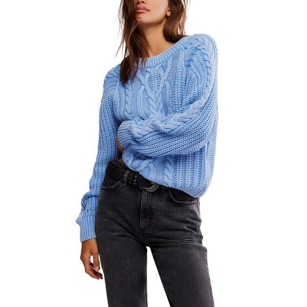 Women's Free People Pullover Sweater Frankie Cable XLarge Della Robbia Blue | Scheels Sports
