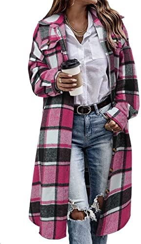 CHICZONE Womens Plaid Shacket Jacket Long Corduroy Shirt Casual Lapel Button Down Flannel Trench ... | Amazon (US)
