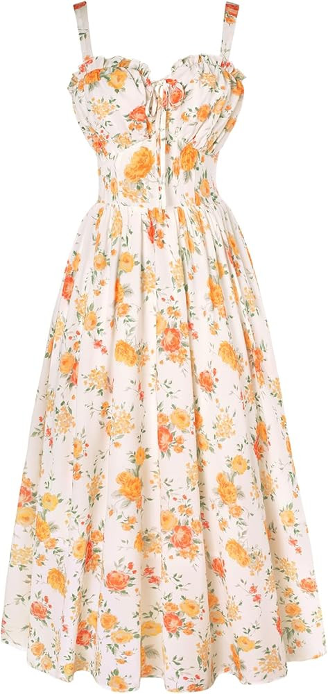 Scarlet Darkness Summer Dresses for Women 2026 Floral Corset Dress Long Milkmaid Dress with Pocke... | Amazon (US)