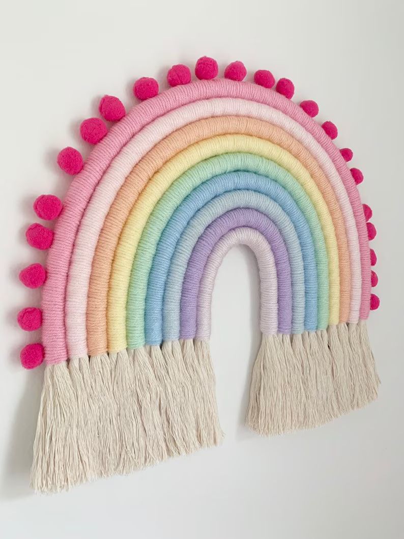Pastel fiber rainbow wall hanging, macrame rainbow, pastel rainbow | Etsy (US)