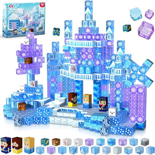 Magnetic Blocks - 100Pcs 0.8in Magnetic Building Block for Kids Ages 4-8, Transparent Magnet Block for Blue Princess Castle Build, Magnet Cubes Tiles Princess Toy for Girl 3 4 5 6 7 8-12 Birthday Gift | Amazon (US)