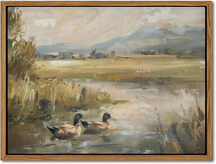 Floating Framed Canvas Wall Art, Vintage Mallard Duck Oil Paintings Print, Countryside Art Wildli... | Amazon (US)