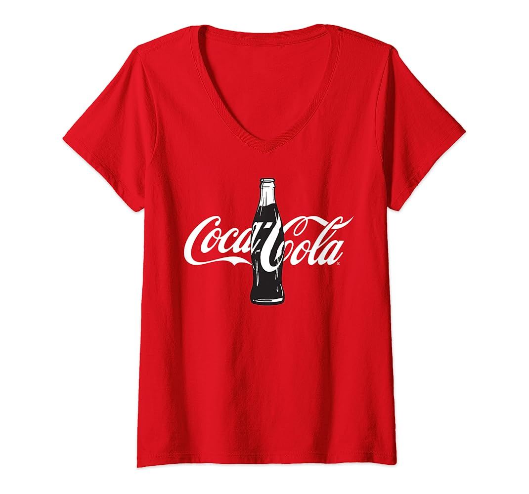 Womens Coca Cola Single Glass Bottle V-Neck T-Shirt | Amazon (US)