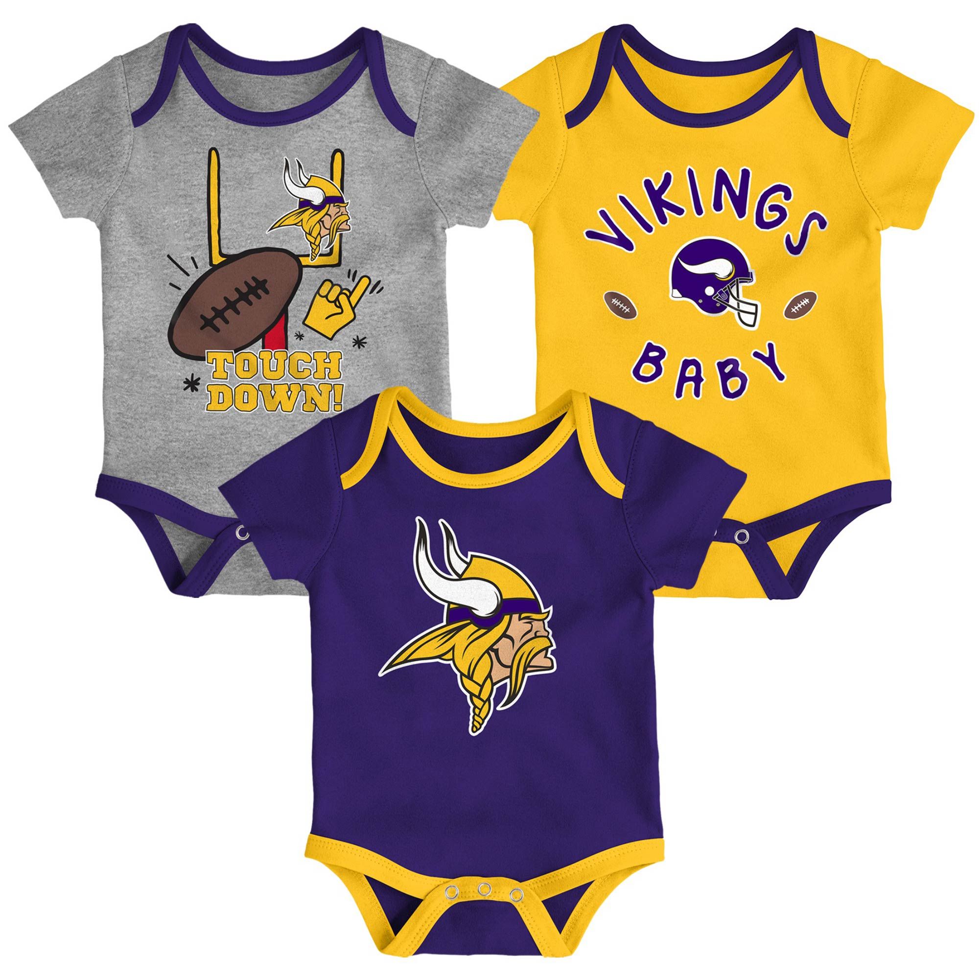 Infant Minnesota Vikings Purple/Gold/Heathered Gray Champ 3-Pack Bodysuit Set | NFL Shop