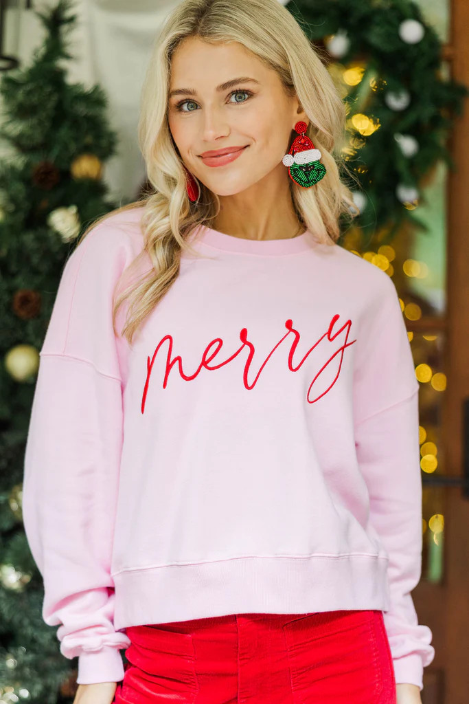 So Merry Pink Embroidered Sweatshirt | The Mint Julep Boutique