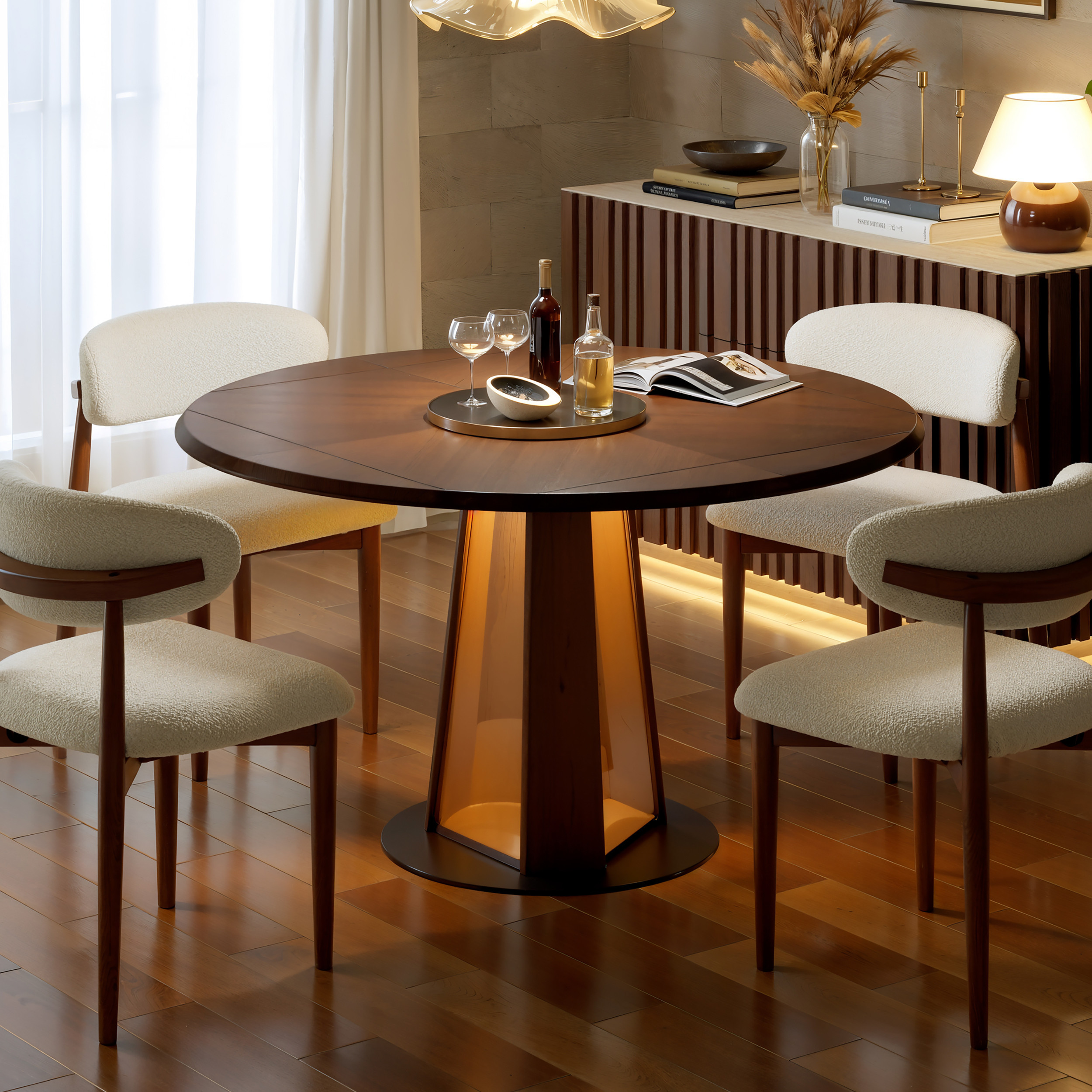 Dining Set 36"-47" Solid Wood Extendable Dining Table with 4 Chairs | Homary