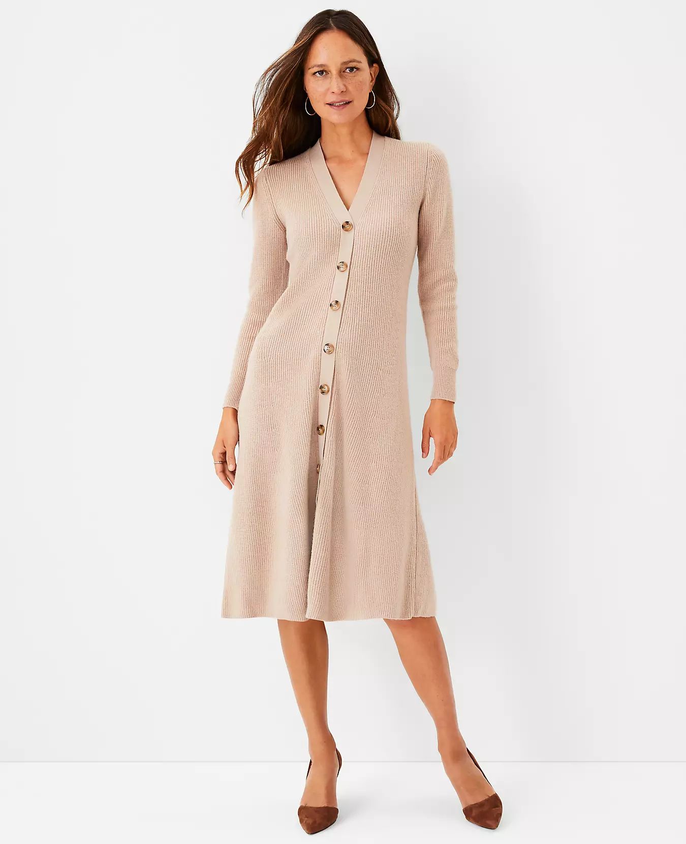 Ribbed Button Trim Sweater Dress | Ann Taylor (US)