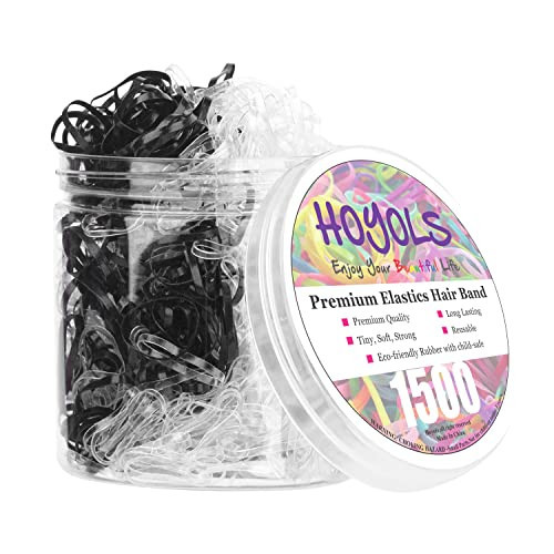 HOYOLS Clear and Black Hair Elastics, 1500 Pcs Mini Rubber Bands | Amazon (US)